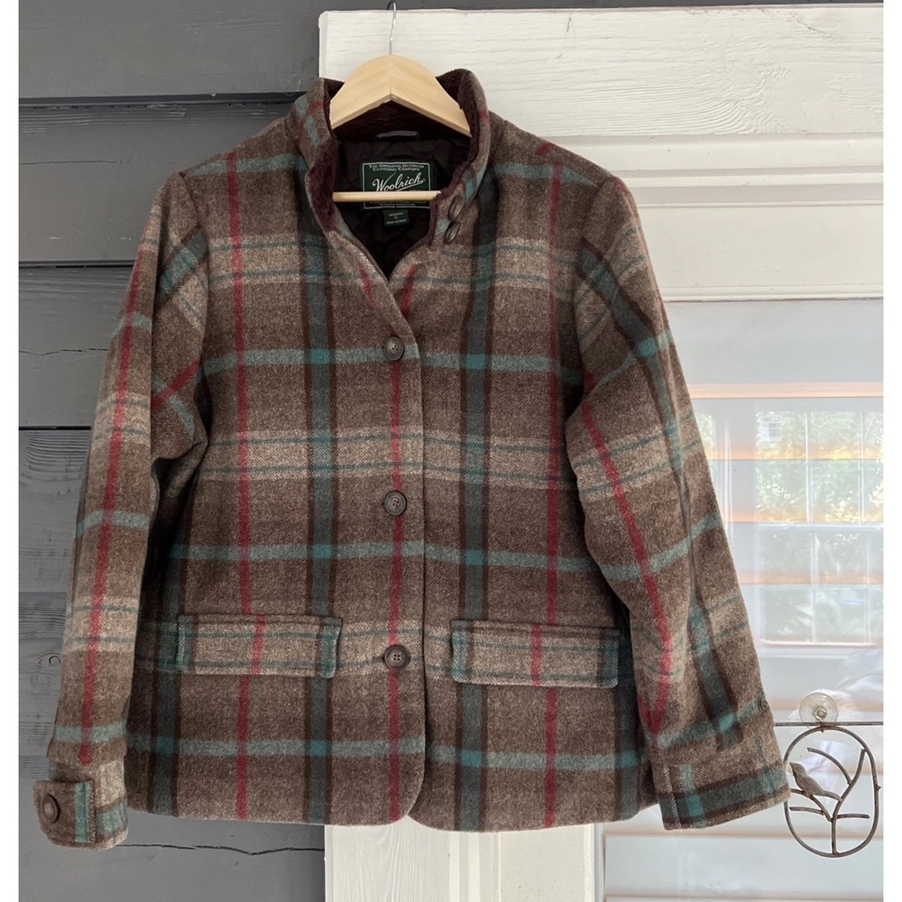 Woolrich Womens XL Plaid Wool Blend Jacket Quilted Lining Barn Coat Field
